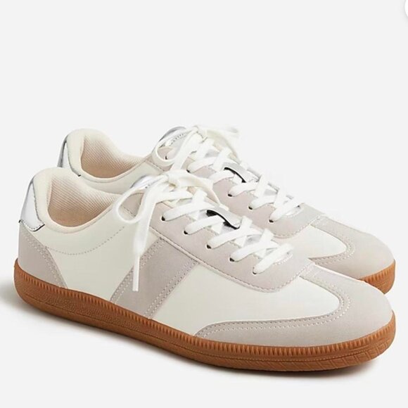 J CREW - Women - Field Sneakers - Ivory Metallic Silver Gray - 10 - Picture 1 of 10